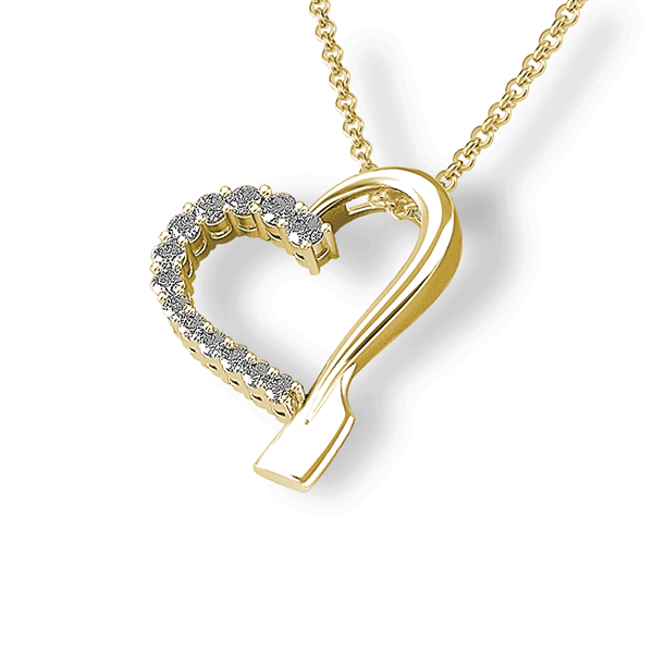14k Gold Rowing Heart Diamond Pendant