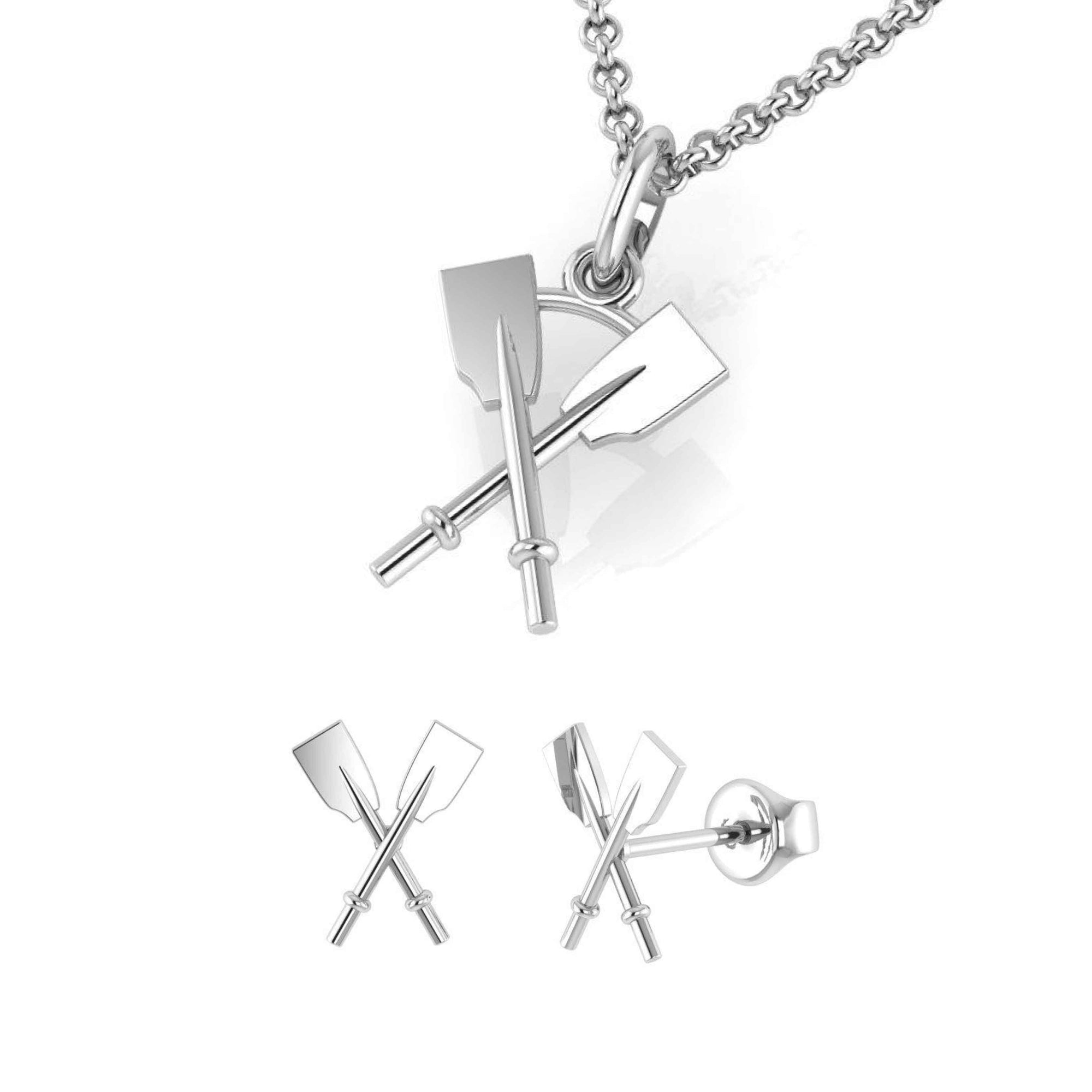 Crossed Oars Pendant and Earrings